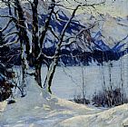 Edward Cucuel A Frozen Lake In A Mountainous Winter Landscape painting